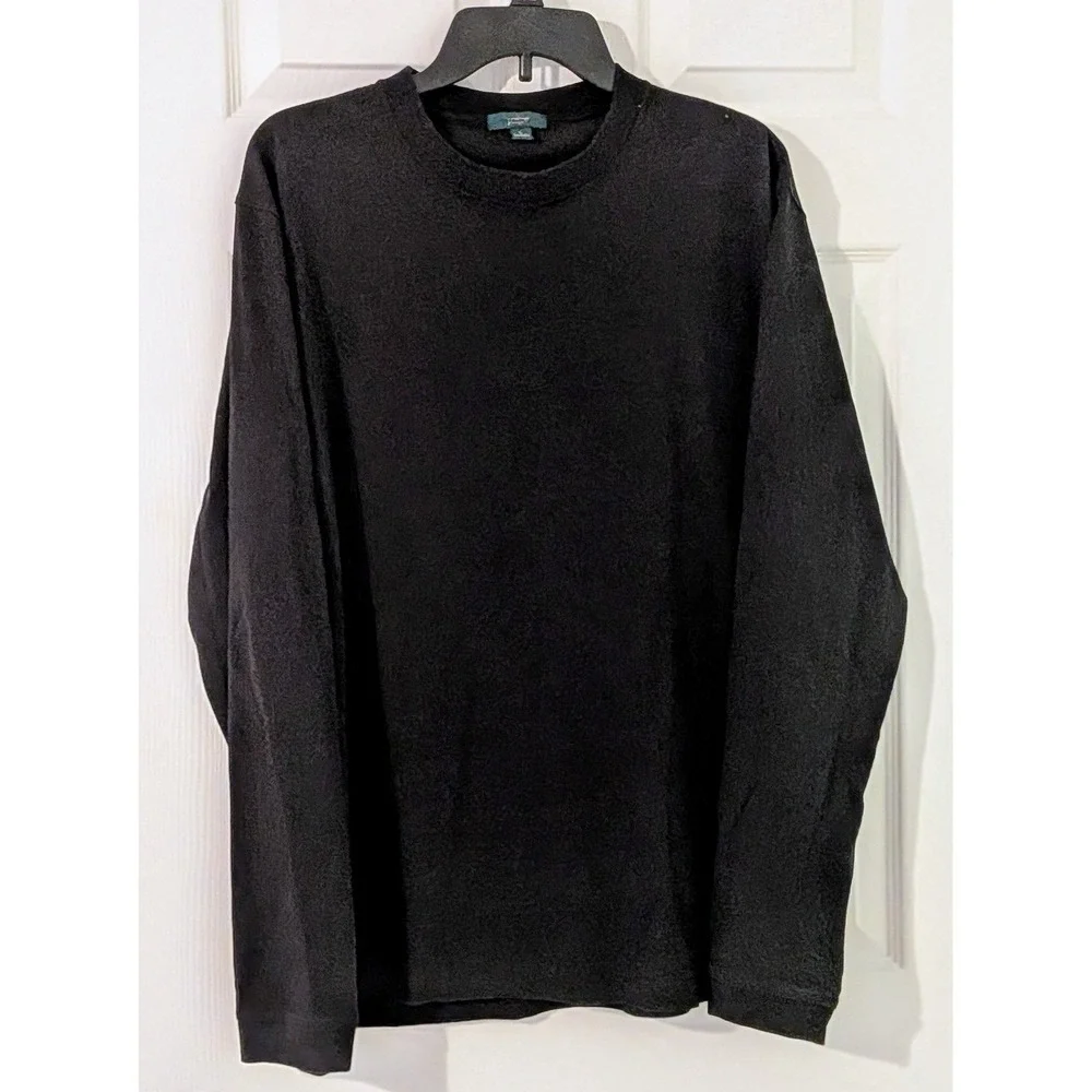 J.Crew Mens Relaxed‎ Long Sleeve T-Shirt Black 100% Cotton Crew Neck Large NWOT